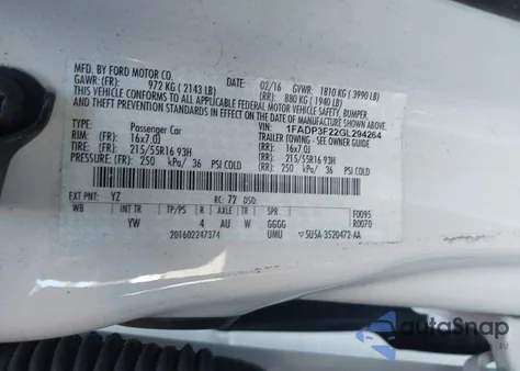 2016 Ford Focus Se из США, поврежденный, VIN 1FADP3F22GL294264